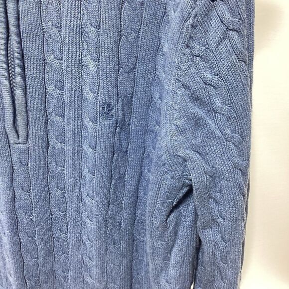 Izod Men’s Cable Knit Quarter Zip Blue Mock Neck Sweater M - Picture 4 of 6